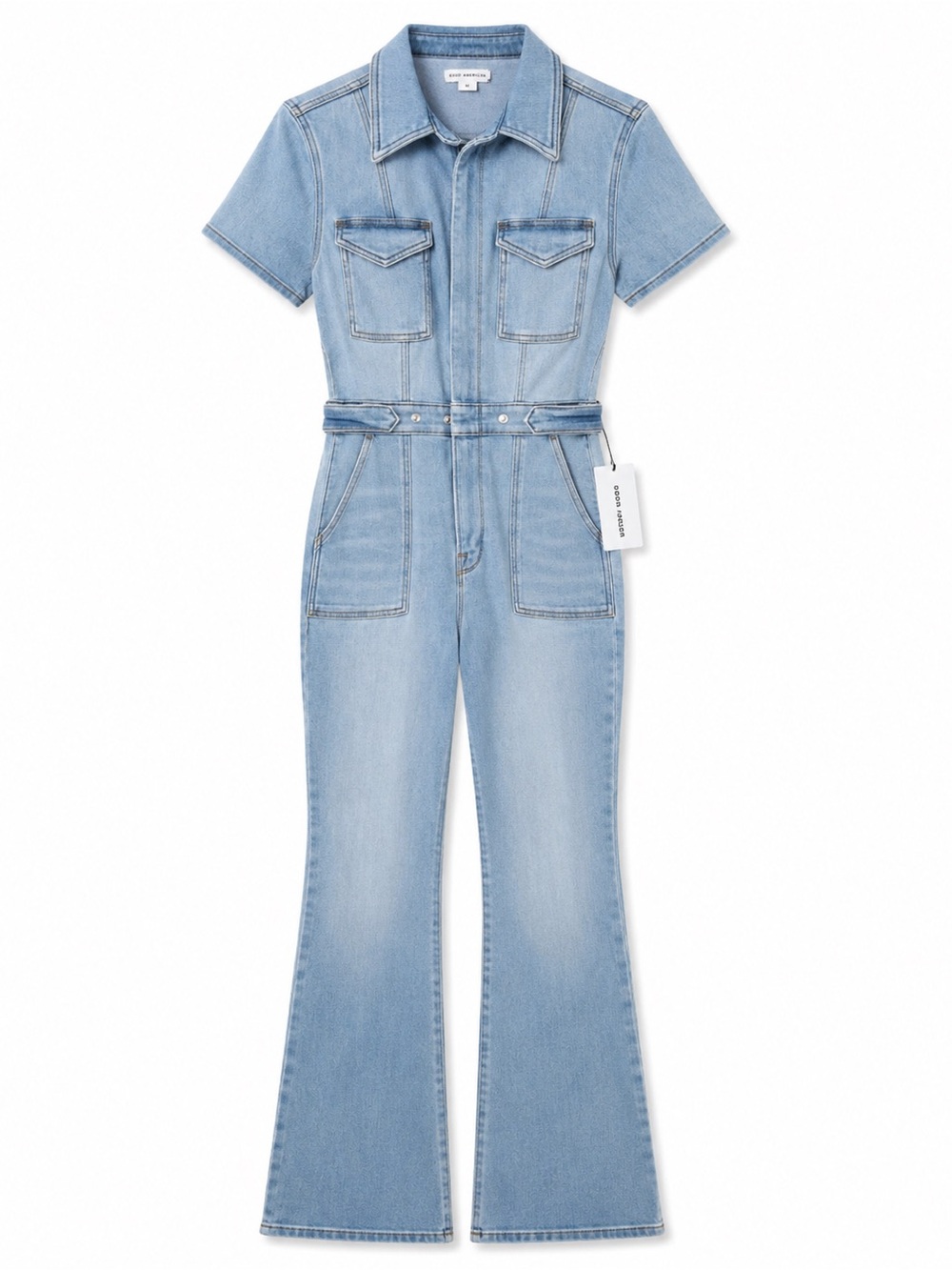 Good American Fit For Success Bootcut Denim Jumpsuit M NWT